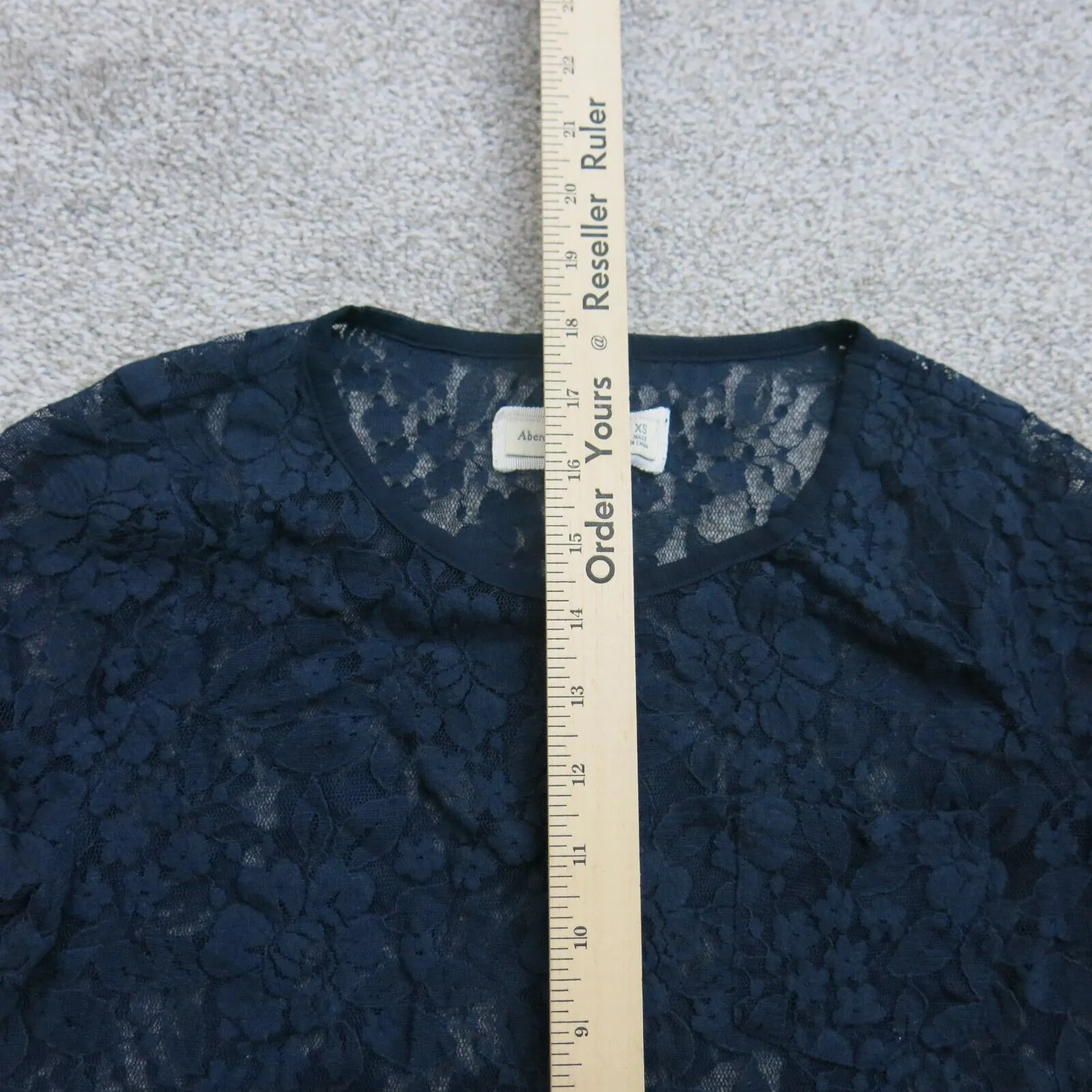 Abercrombie & Fitch Womens Floral Crochet Blouse Top Cap Sleeve Black Size XS