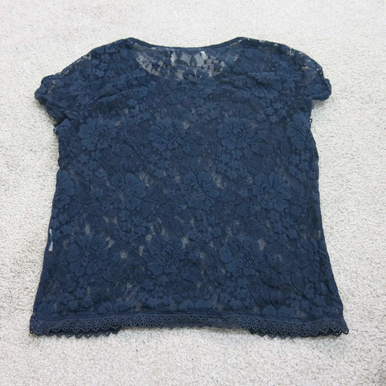 Abercrombie & Fitch Womens Floral Crochet Blouse Top Cap Sleeve Black Size XS