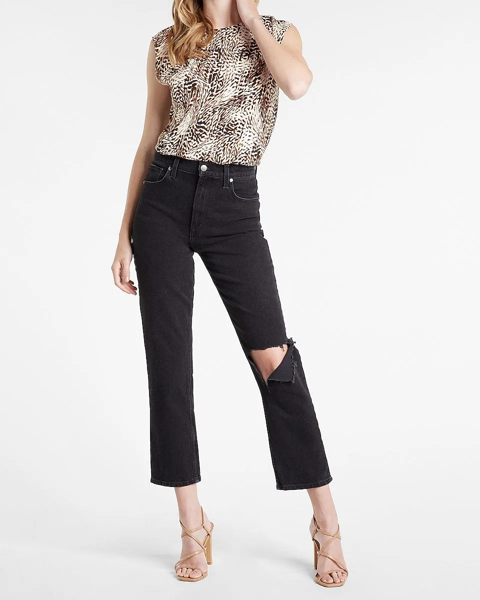 Abstract Print Pleated Shoulder Top in Neutral Print