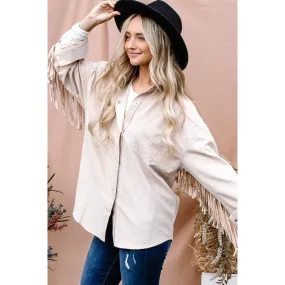And The Why Full Size Fringe Back Detailed Button Down Shacket