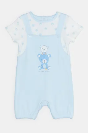 Baby Blue Print T-Shirt And Dungaree Set (2 Piece)