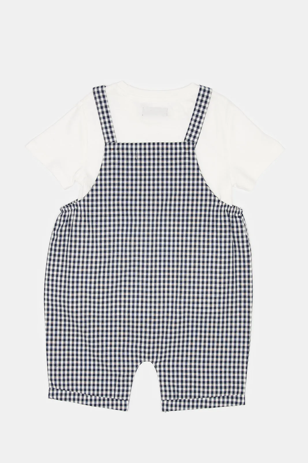 Baby Boys Navy Dungaree With White T-Shirt (2 Piece)