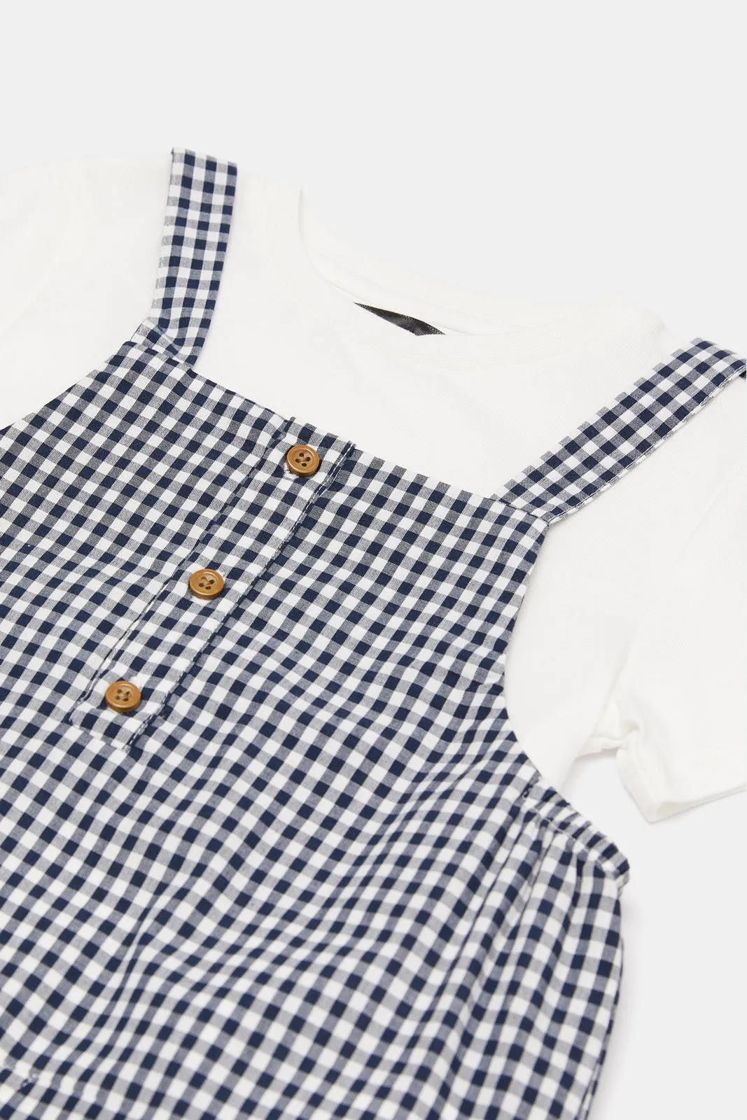 Baby Boys Navy Dungaree With White T-Shirt (2 Piece)