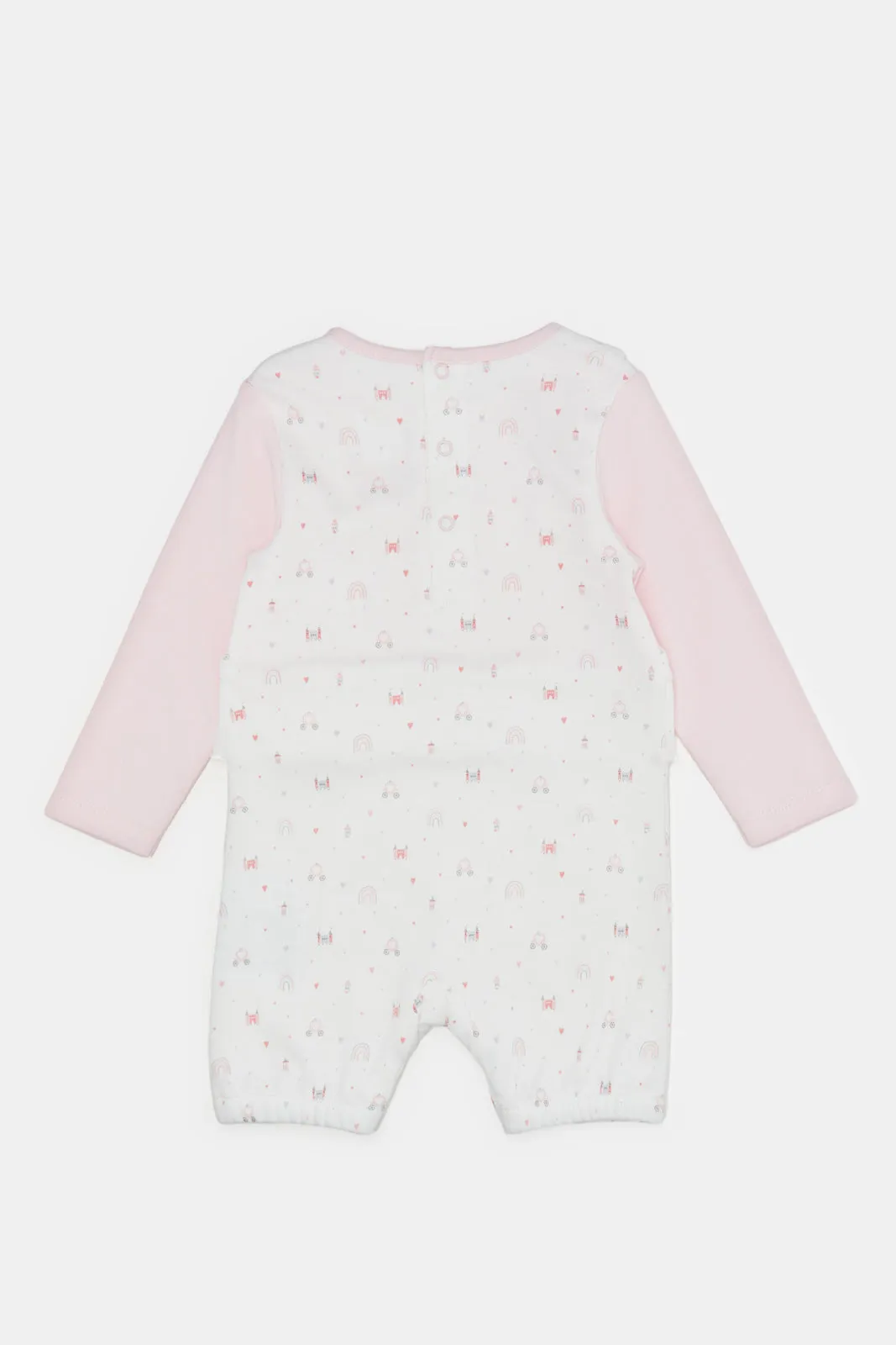 Baby Pink Print T-Shirt And Dungaree Set (2 Piece)