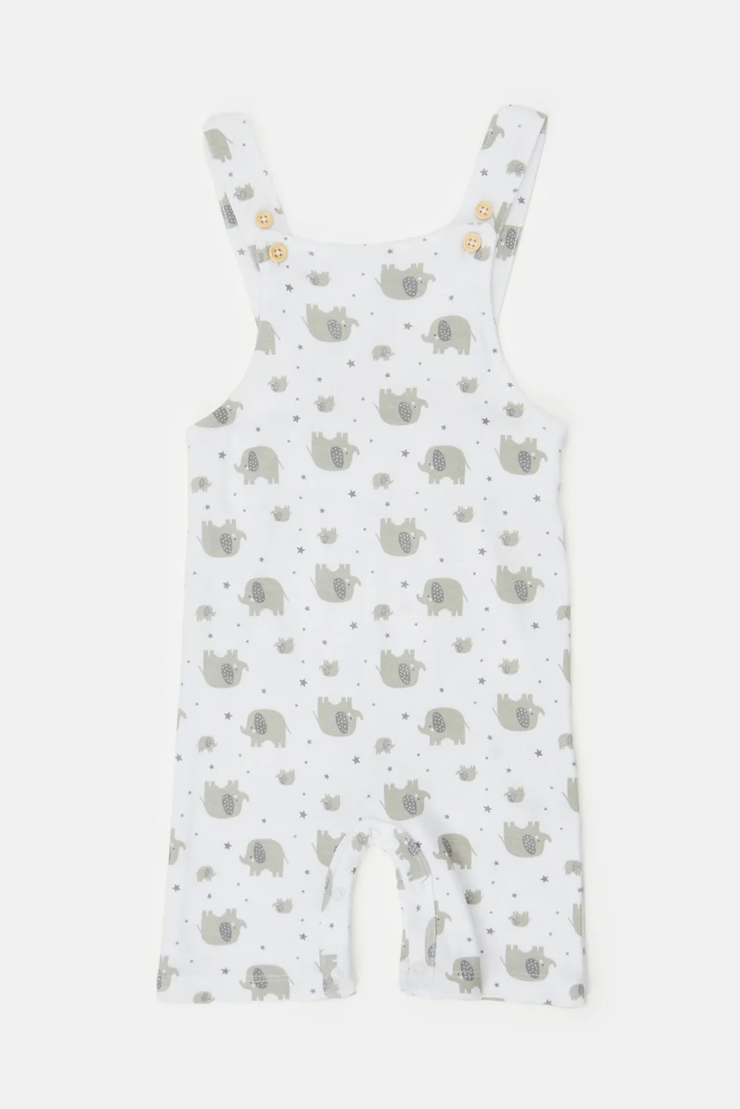 Baby White And Grey Printed T-Shirt And Dungaree Set (2 Piece)