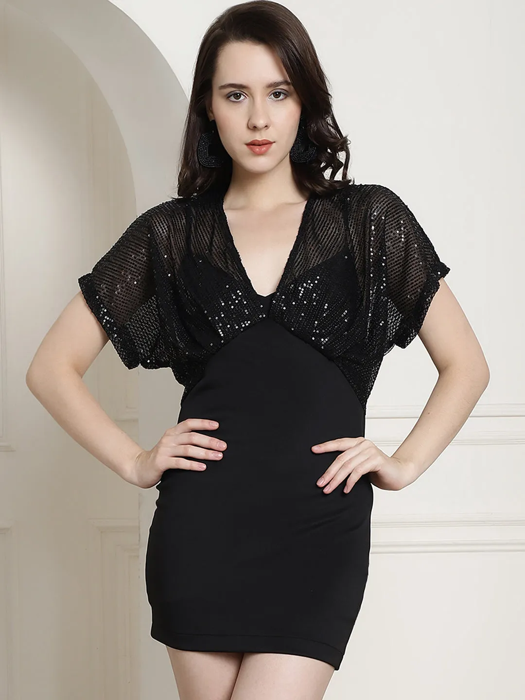 Black Sequinned Bodycon Dress