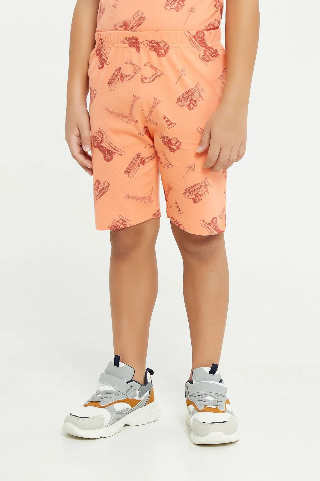 Boys Orange Truck Print Pyjama Set (2 Piece)
