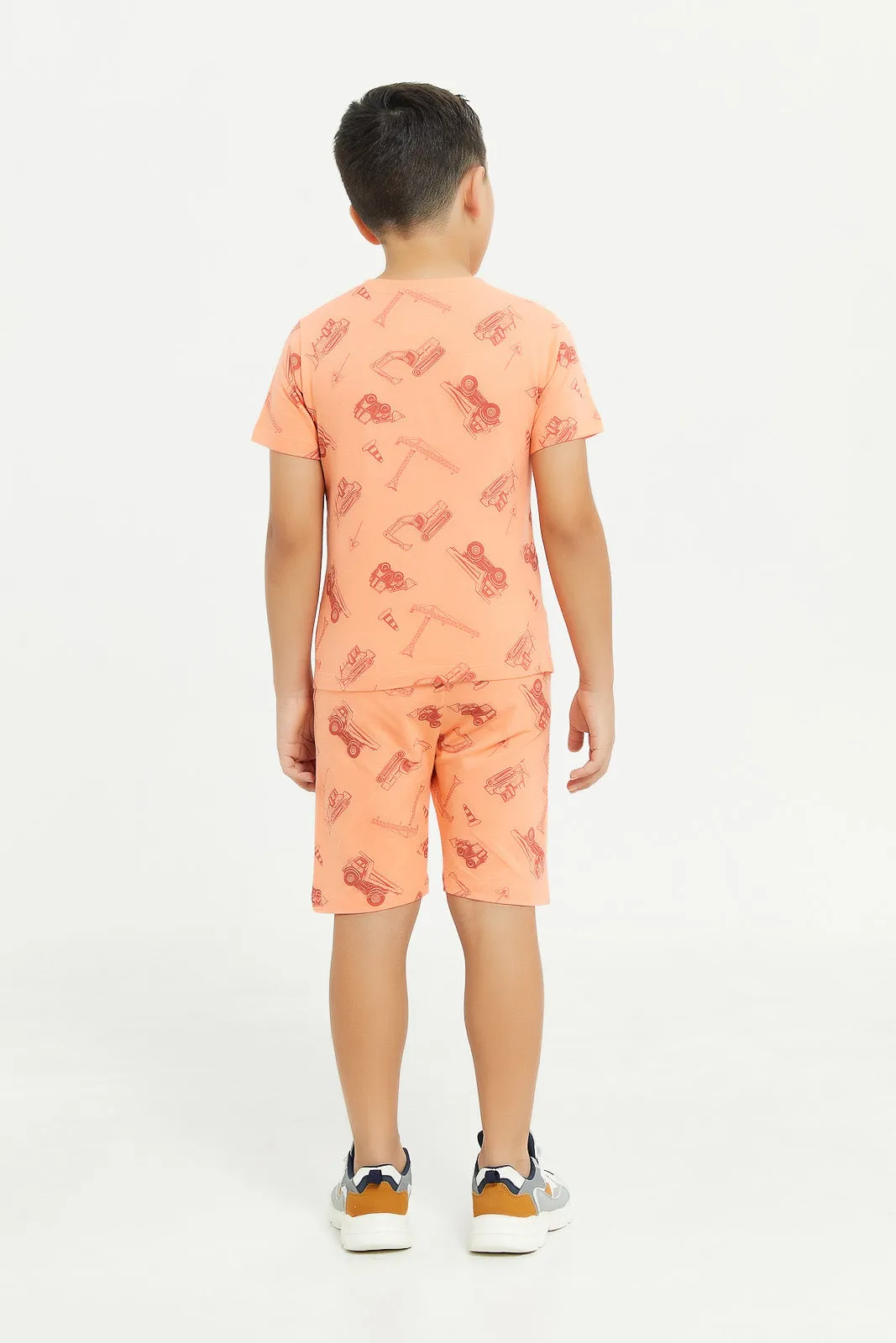 Boys Orange Truck Print Pyjama Set (2 Piece)