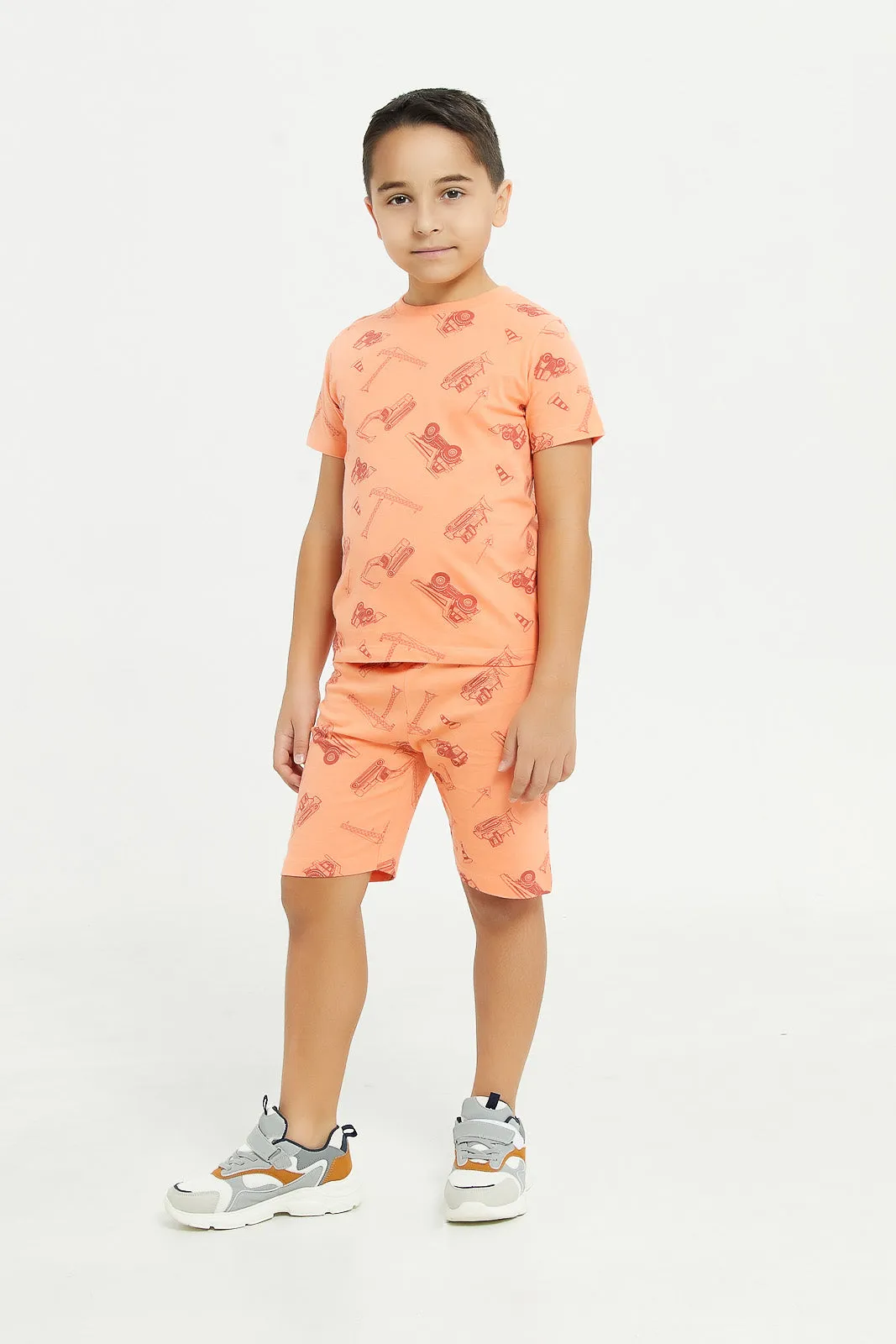 Boys Orange Truck Print Pyjama Set (2 Piece)