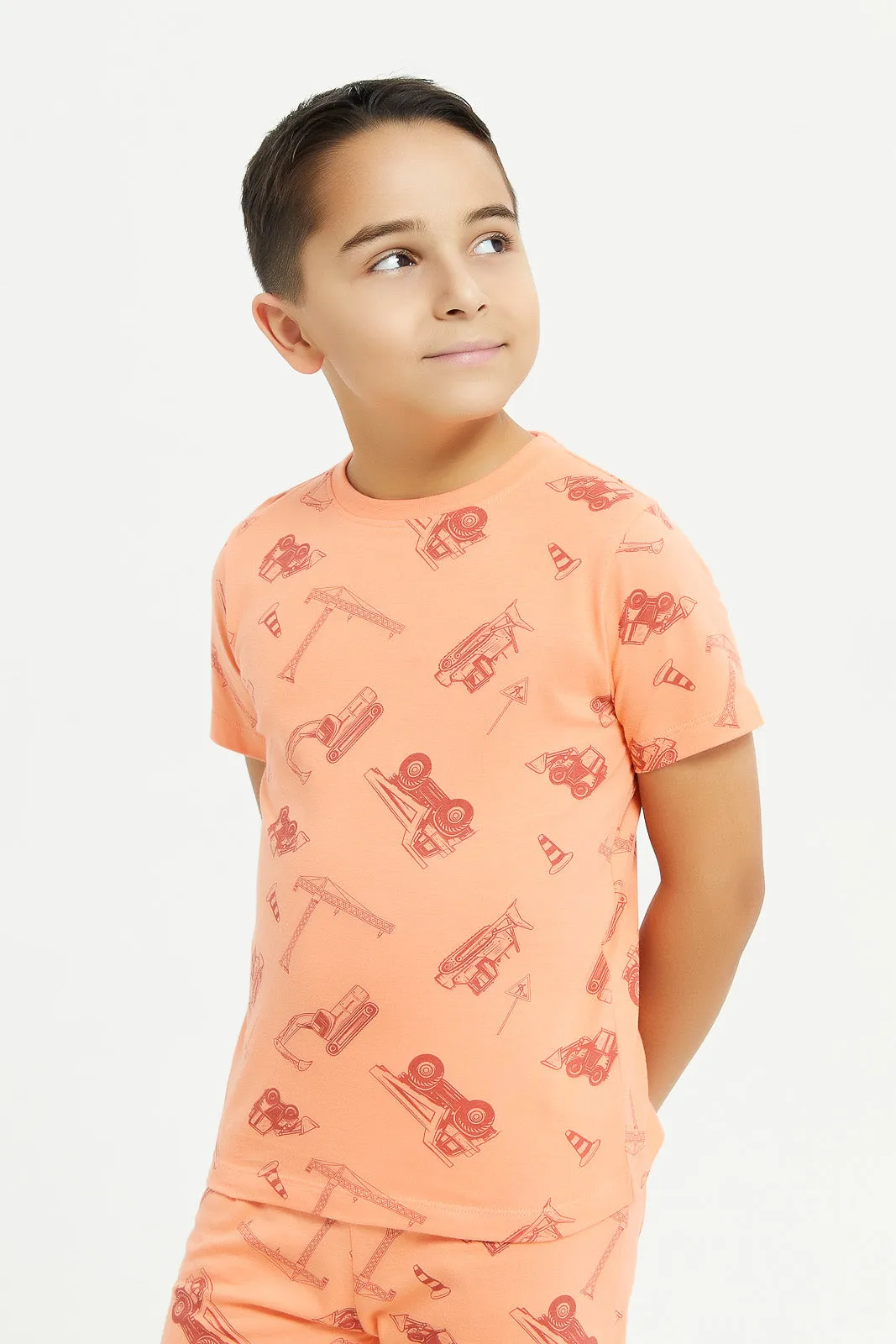 Boys Orange Truck Print Pyjama Set (2 Piece)