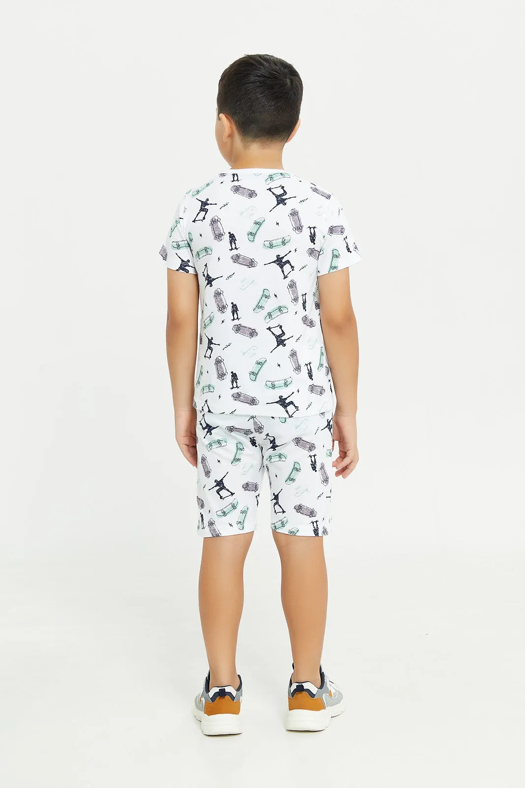 Boys White Skater Print Pyjama Set (2 Piece)