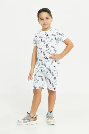 Boys White Skater Print Pyjama Set (2 Piece)