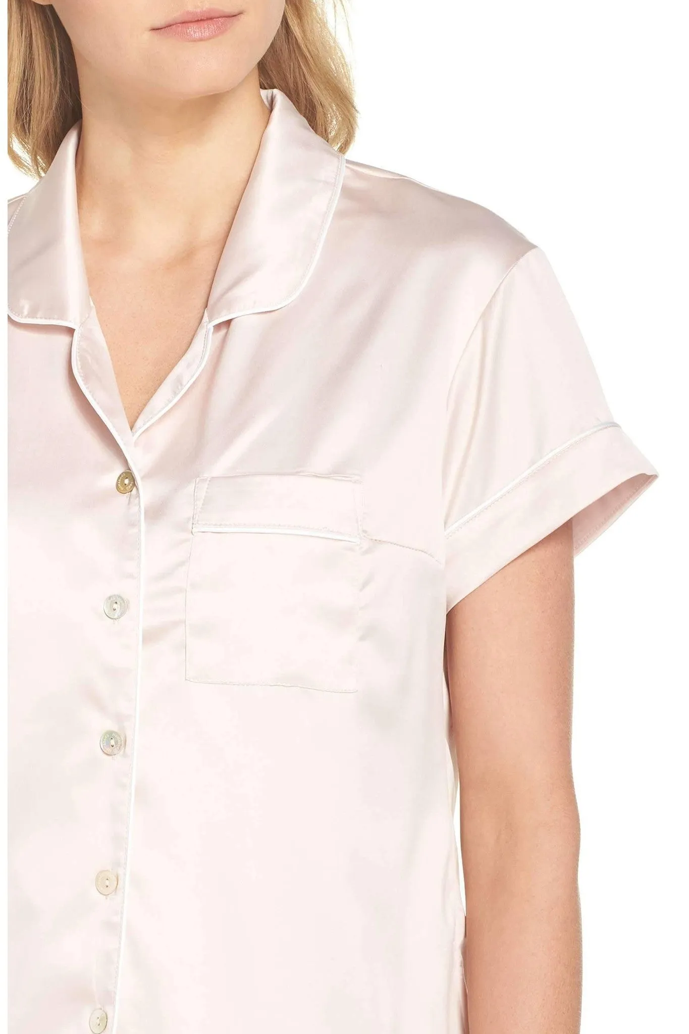 Classic Grace Short Pyjama Set - Blush with White Piping