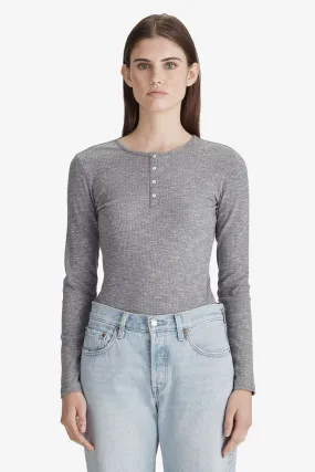 Commoners - Base Ribbed L/S Henley - Dark Marle