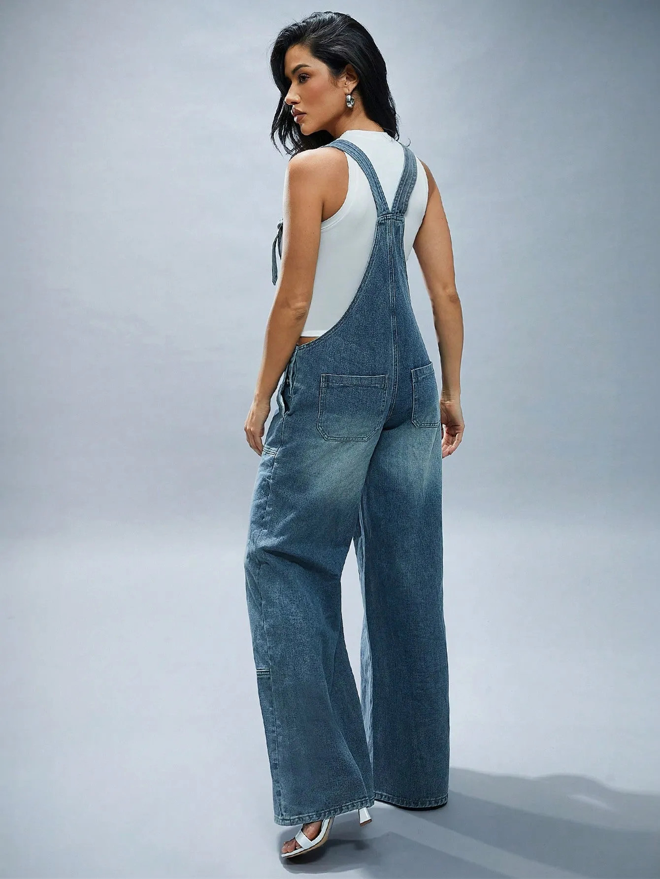 Denim Wide Leg Overall Jumpsuit