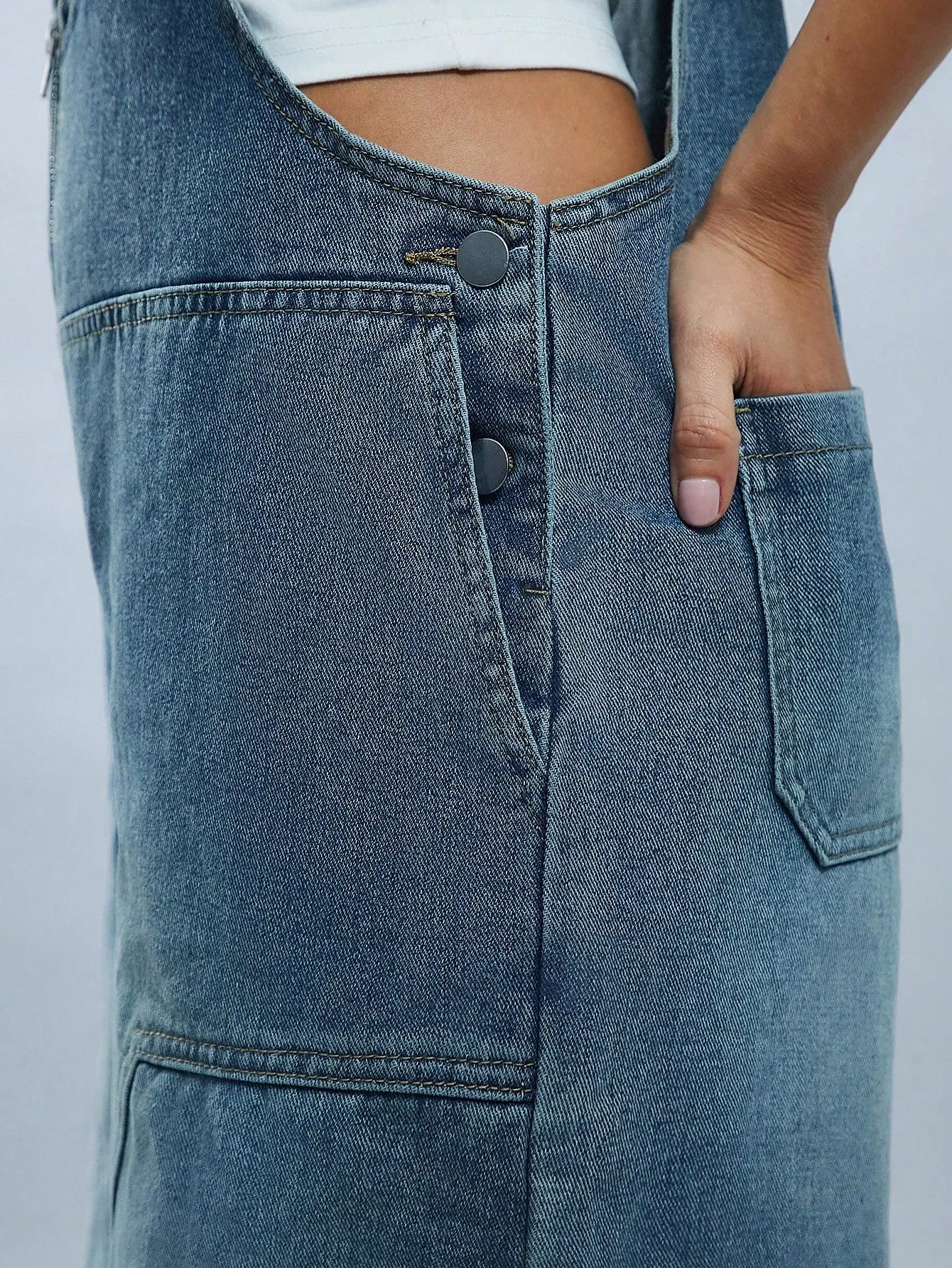 Denim Wide Leg Overall Jumpsuit