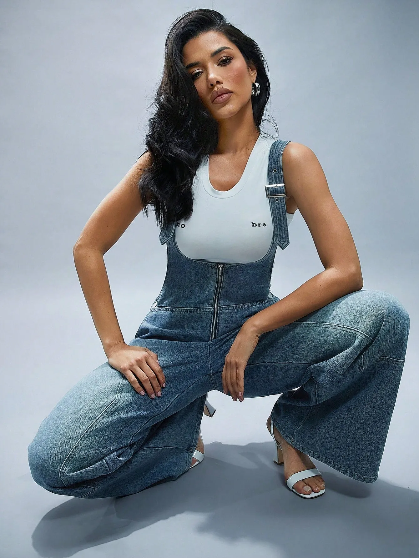 Denim Wide Leg Overall Jumpsuit
