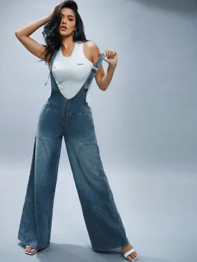 Denim Wide Leg Overall Jumpsuit