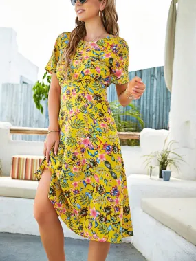 Dresses for Womens 2023 Summer New Short Sleeve Sexy Dress Chiffon Print Lace Up Long Dress Bohemian Beach Skirt Female Clothing