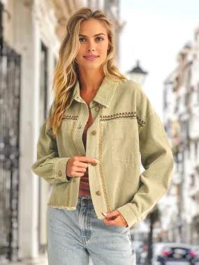 Embroidered Detail Button Down Shacket