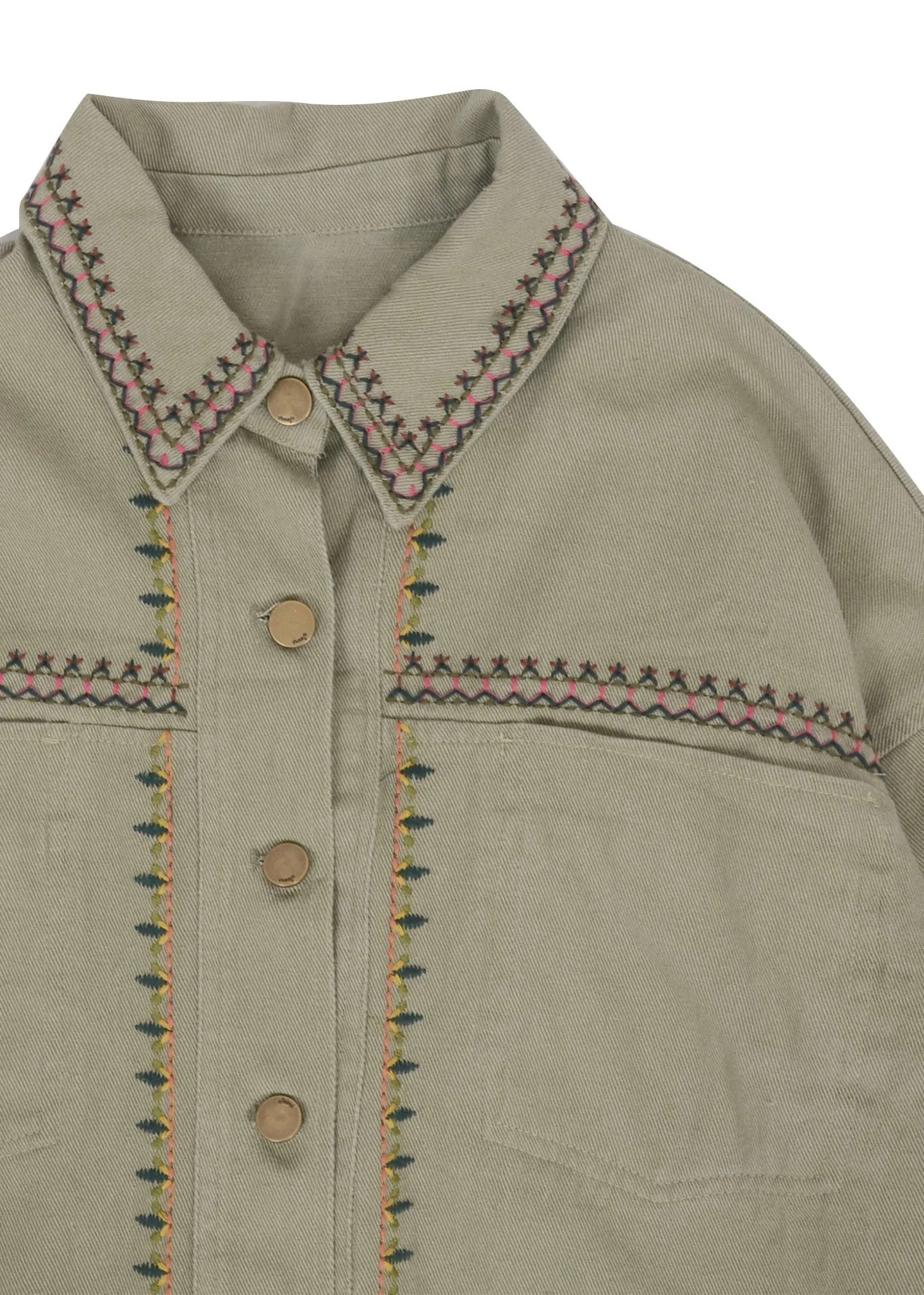 Embroidered Detail Button Down Shacket