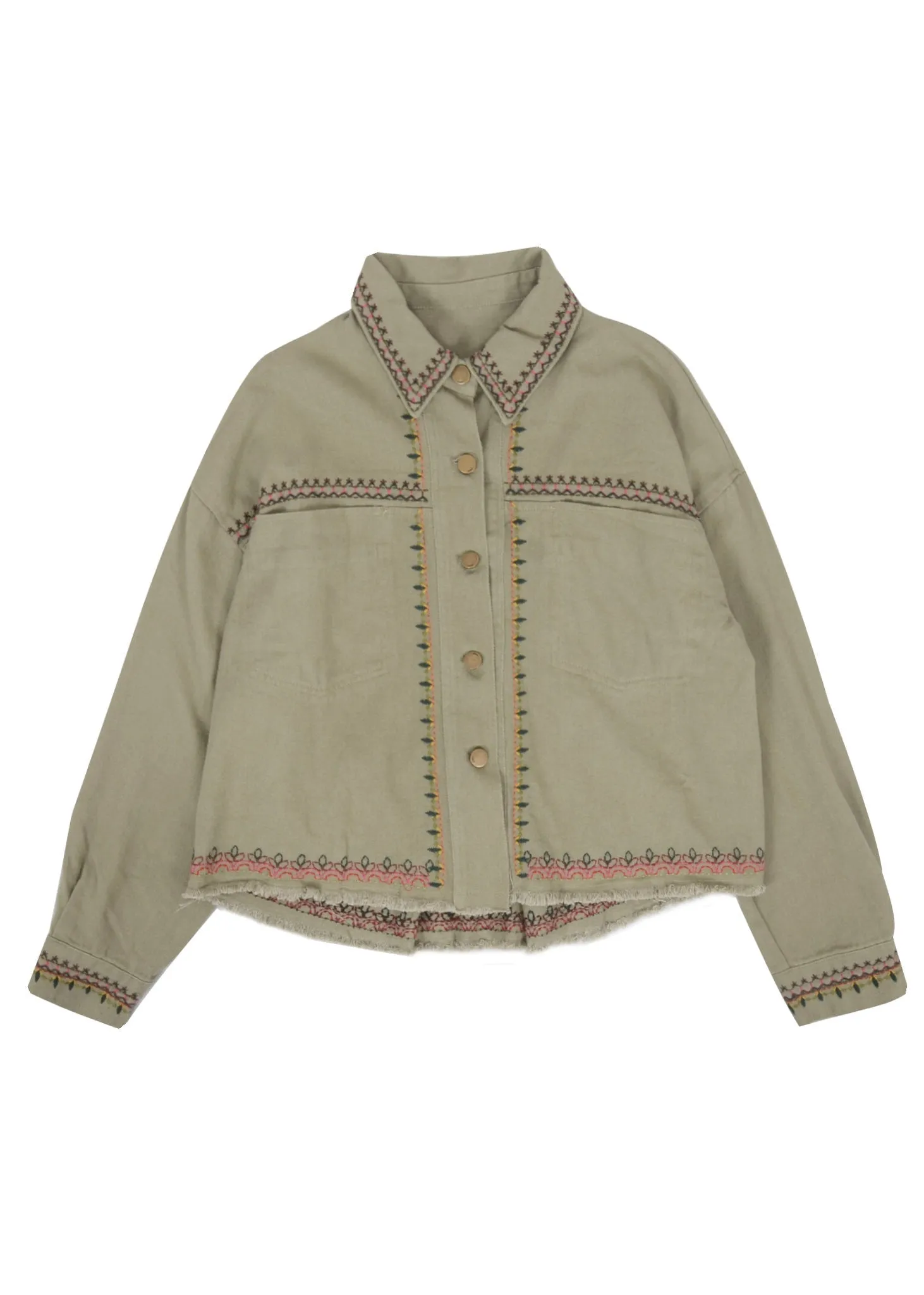 Embroidered Detail Button Down Shacket