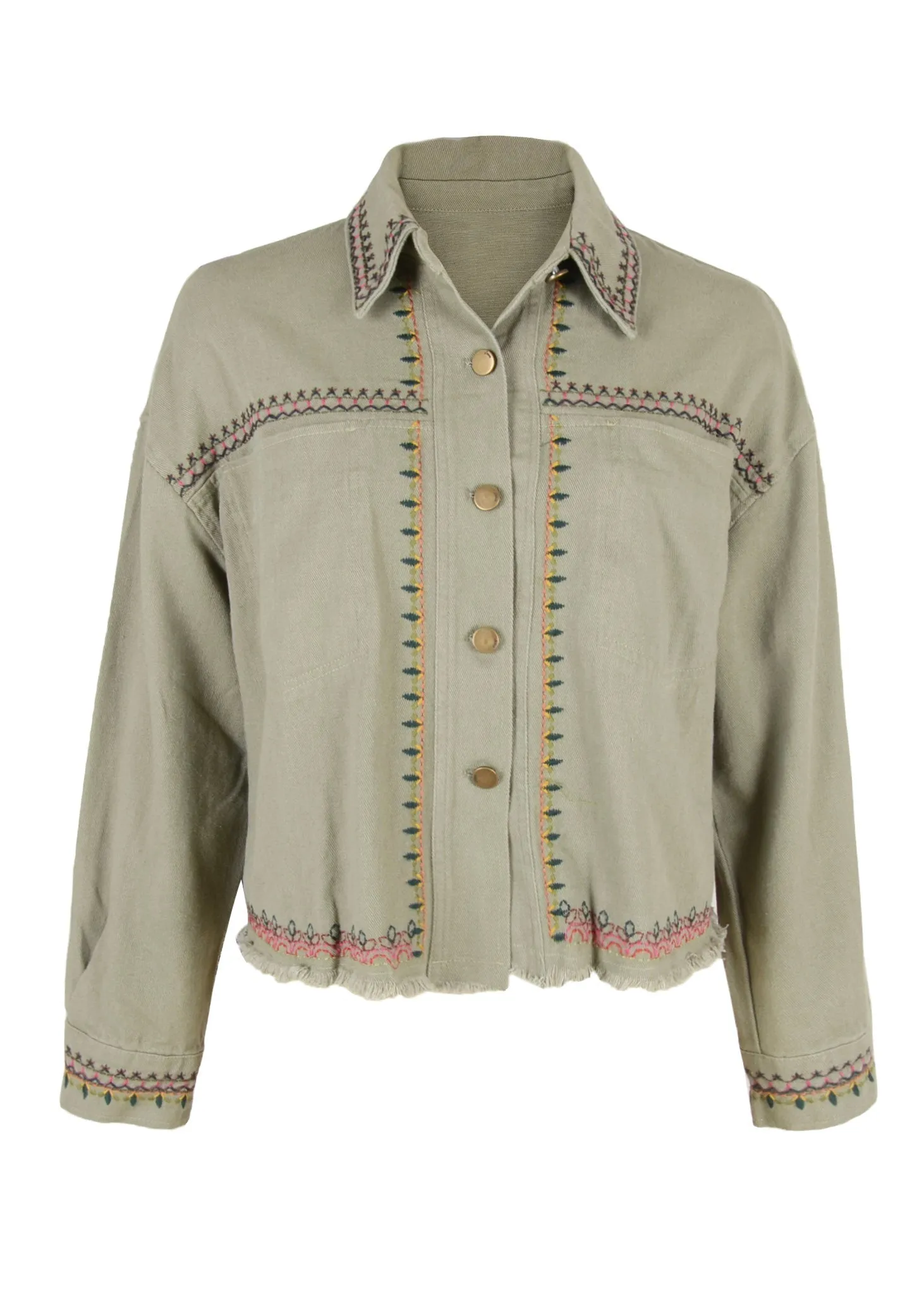 Embroidered Detail Button Down Shacket