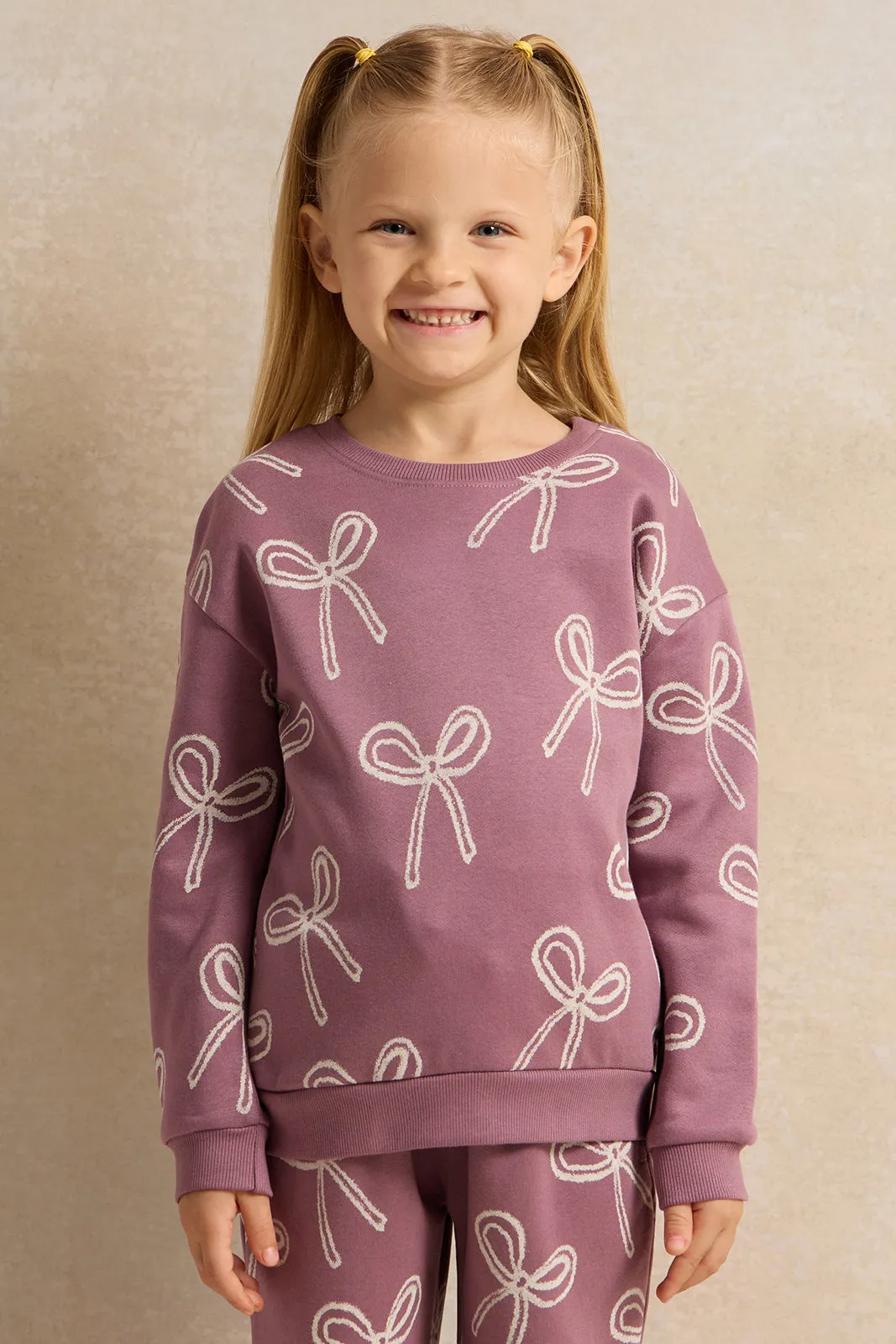 Girls Lilac Allover Print Jog Suit (2 Piece)