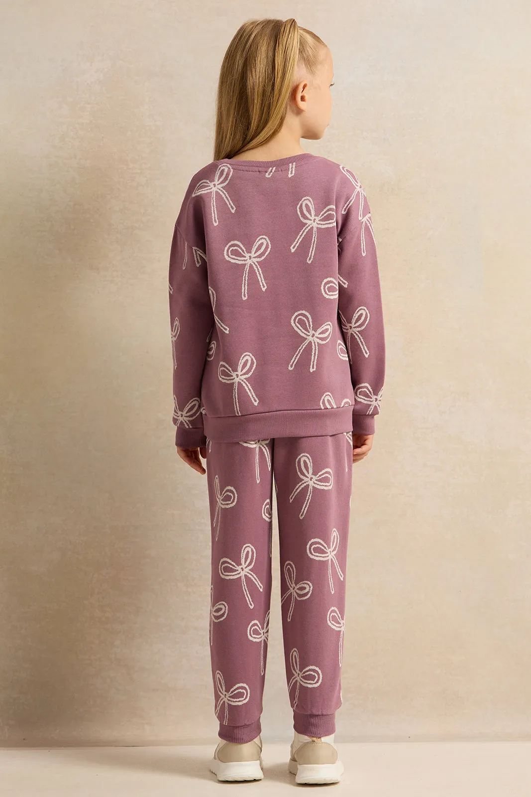 Girls Lilac Allover Print Jog Suit (2 Piece)