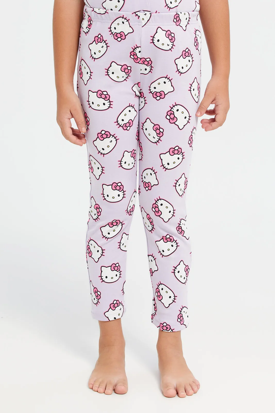 Girls Lilac Hello Kitty Printed Pyjama Set (2 Piece)
