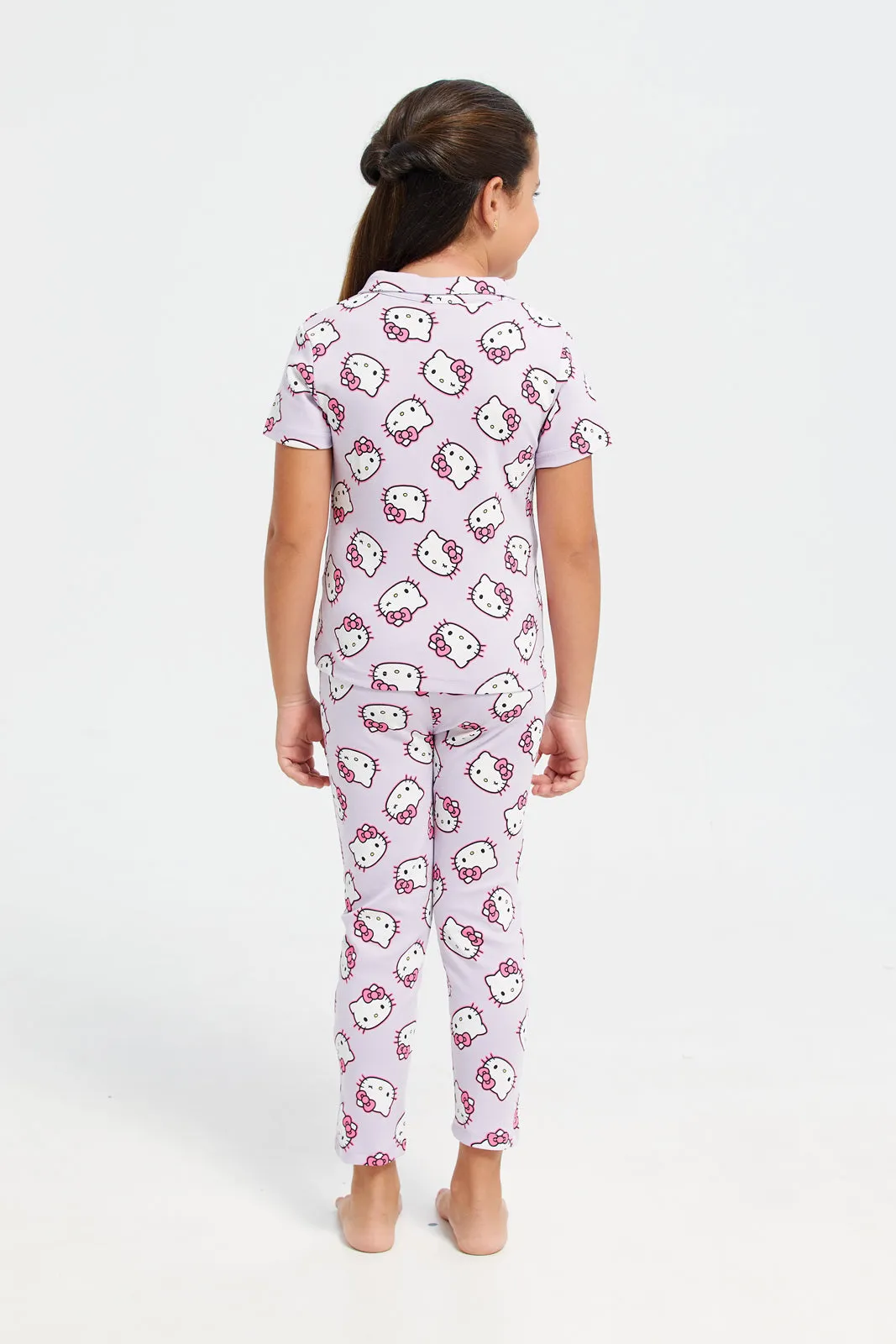 Girls Lilac Hello Kitty Printed Pyjama Set (2 Piece)