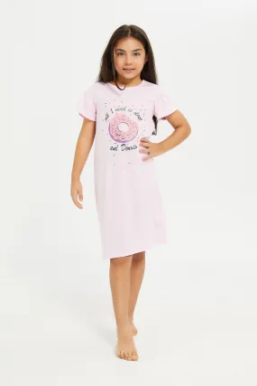 Girls Pink Donuts Print Night Shirt