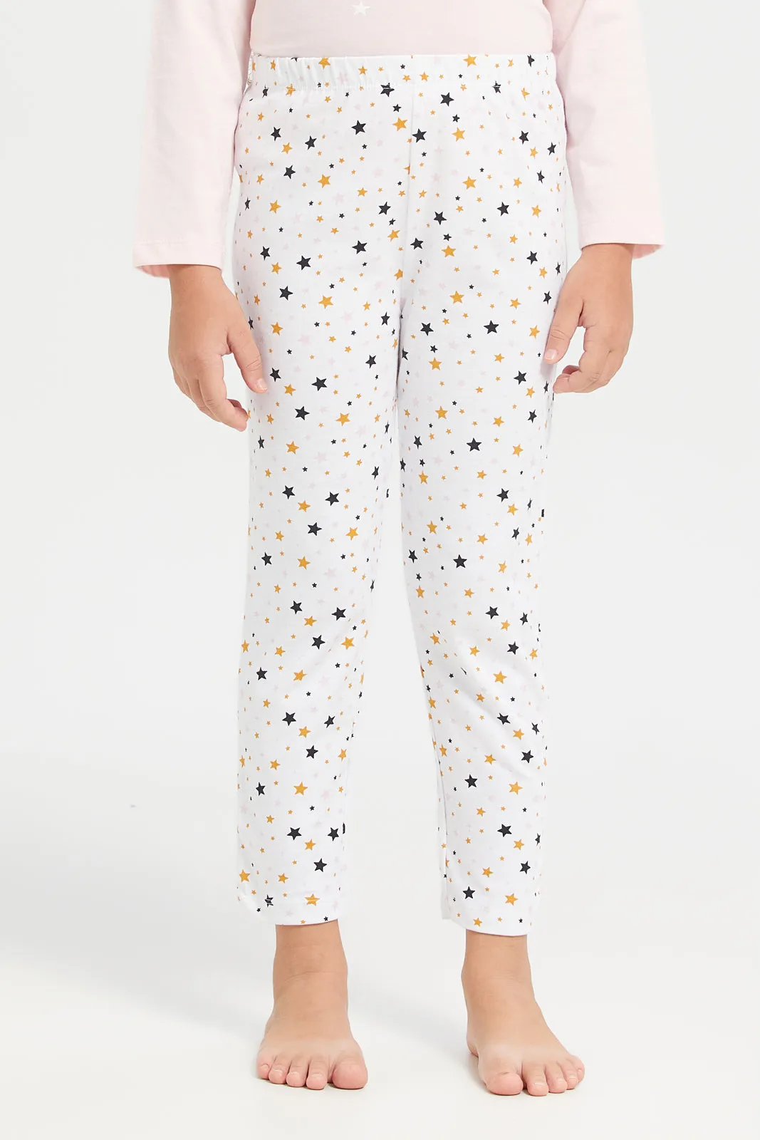 Girls Pink Stars Print Pyjama Set (2 Piece)
