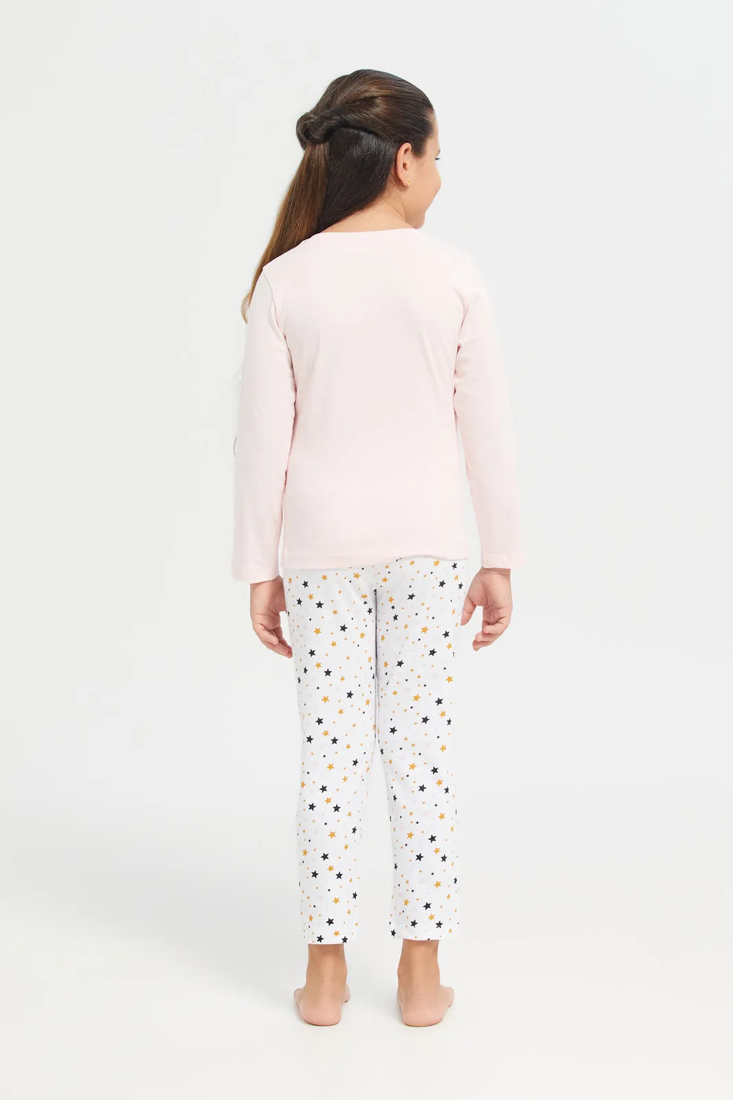 Girls Pink Stars Print Pyjama Set (2 Piece)