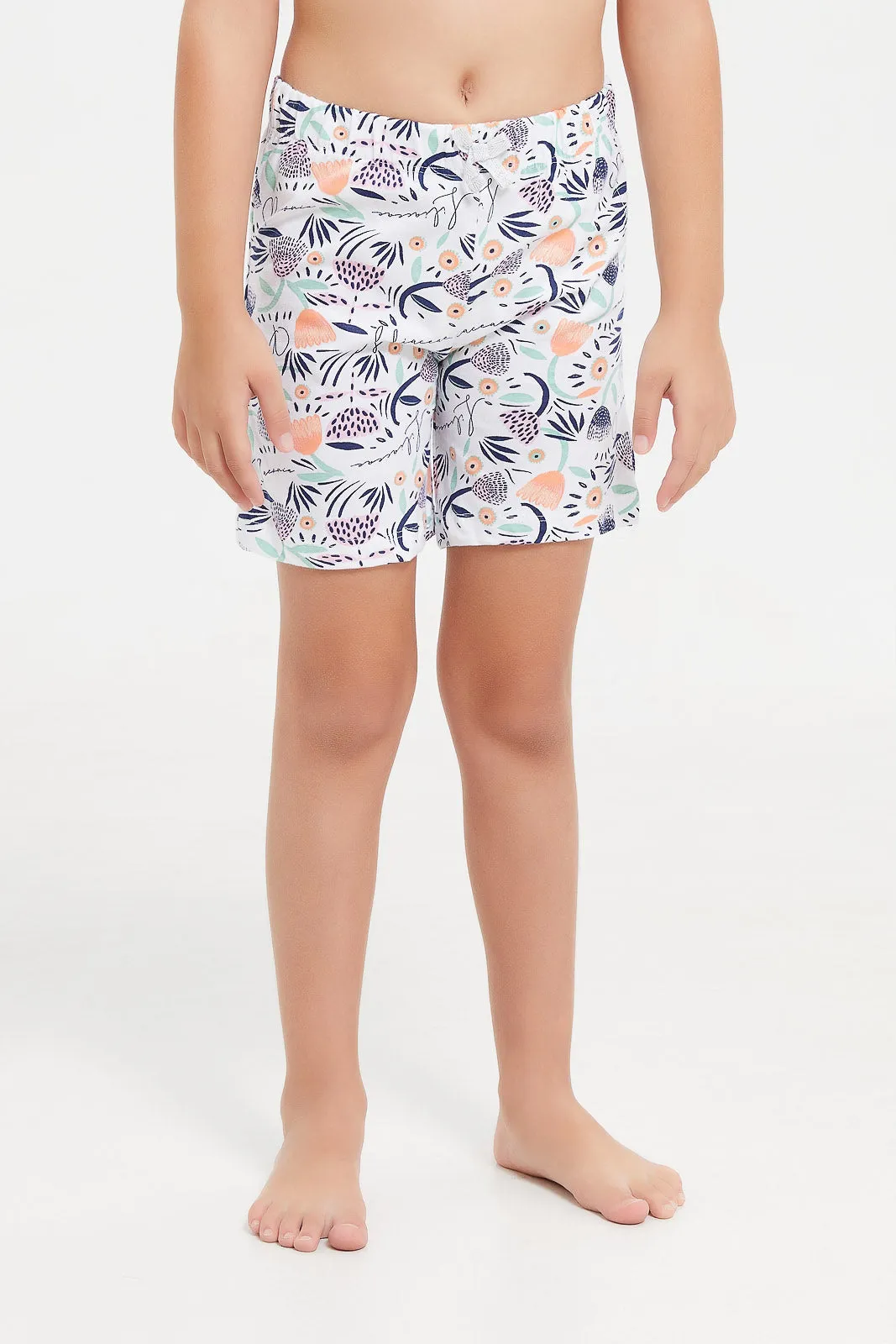Girls White Printed Pyjama Set (2 Piece)