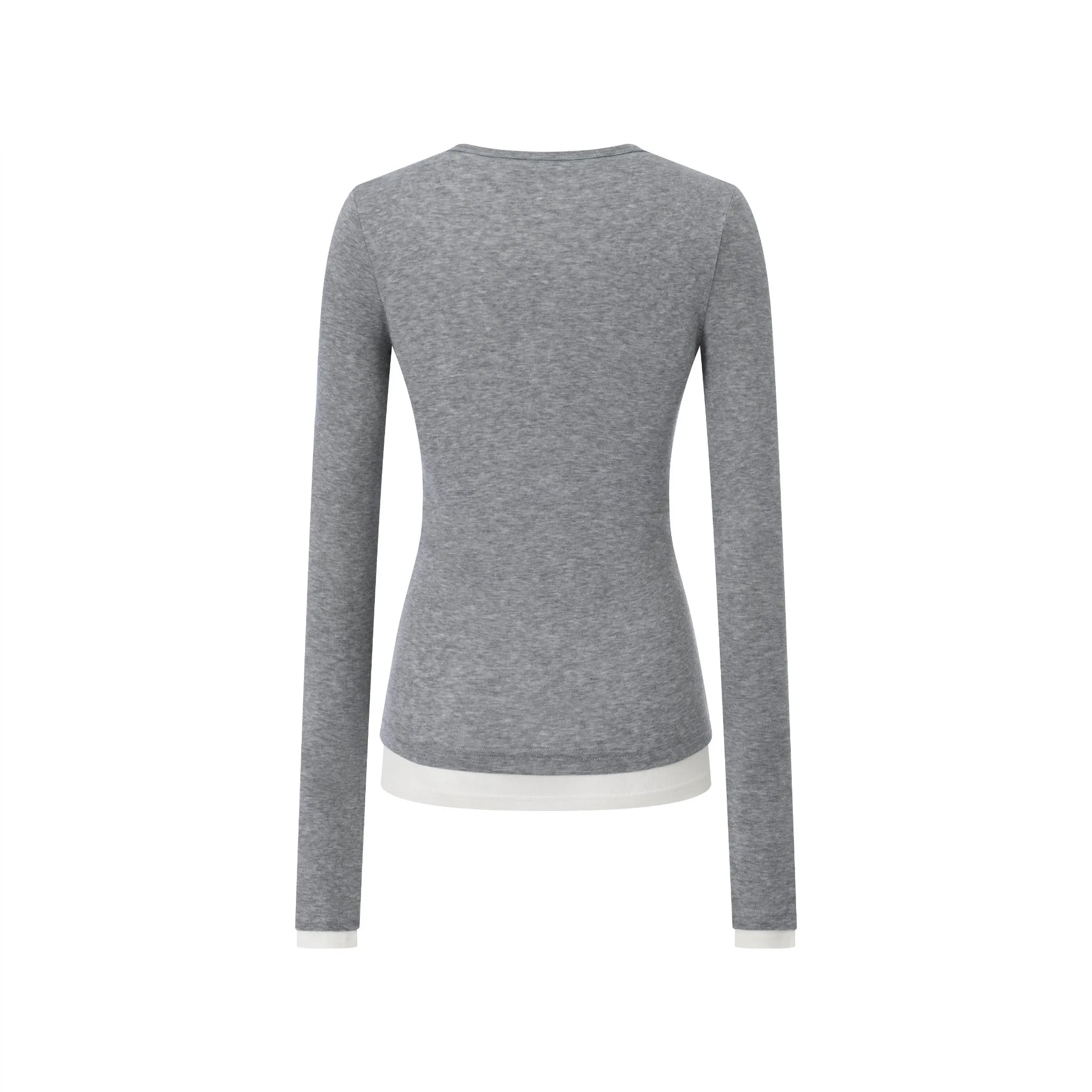 Gray Tencel Wool Henley Collar False Two Piece