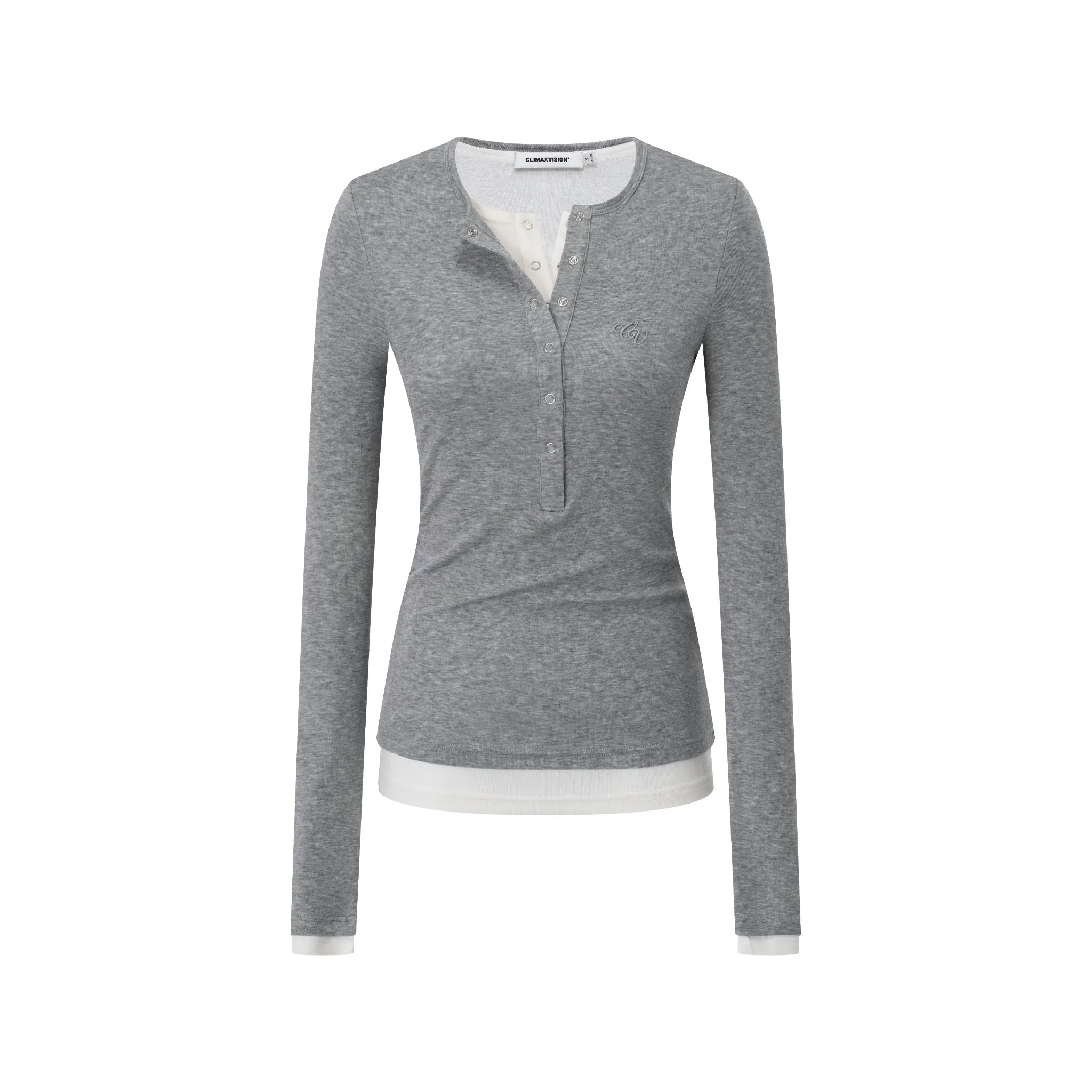 Gray Tencel Wool Henley Collar False Two Piece