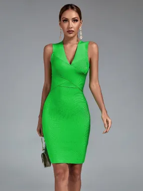 Green Bodycon Dress with Deep V Neck