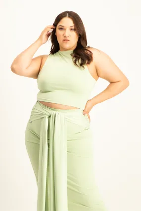 Hazel High Neck Crop Top - Smoke Green