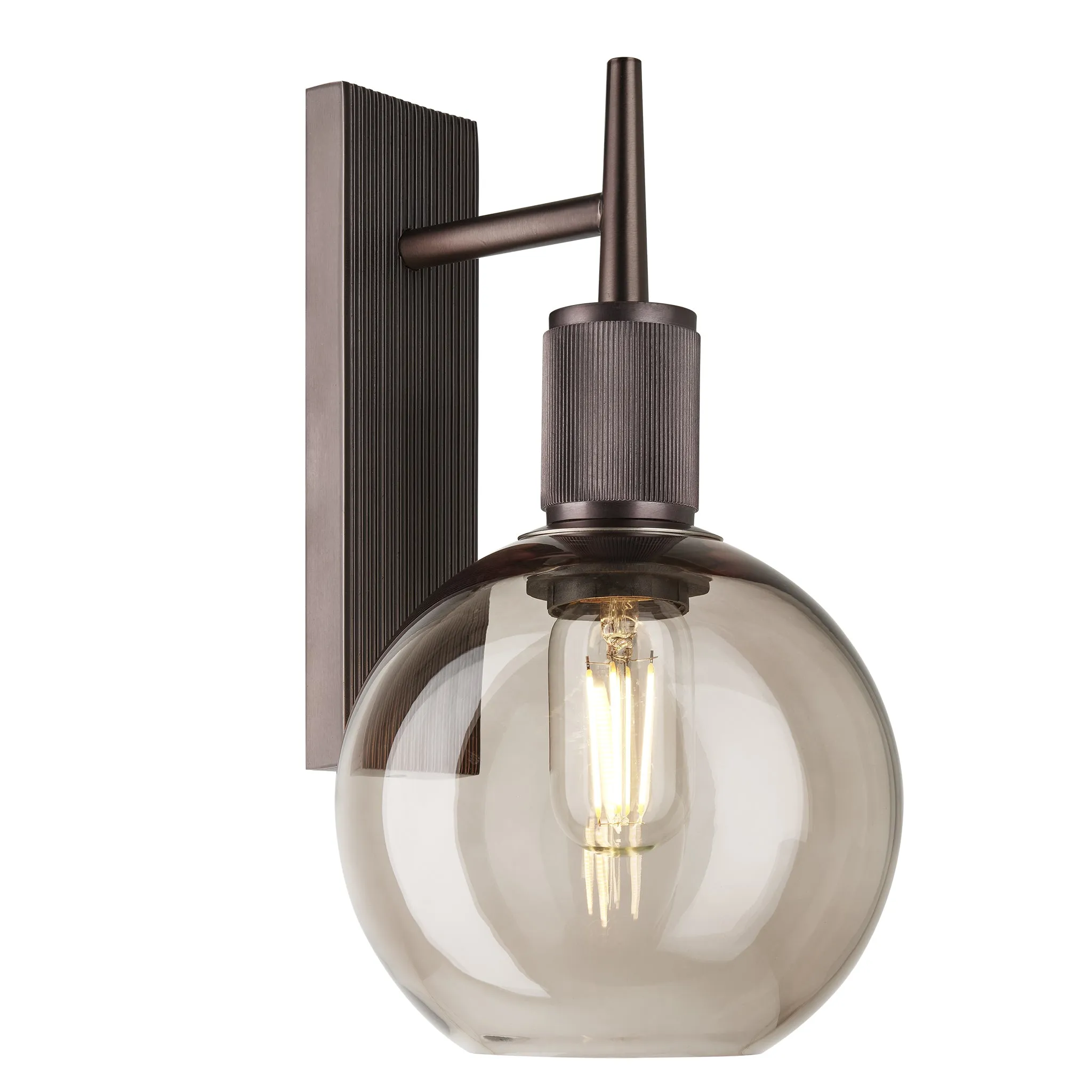 Henley Smoked Glass Globe Wall Light - 7 Inch - Mocha