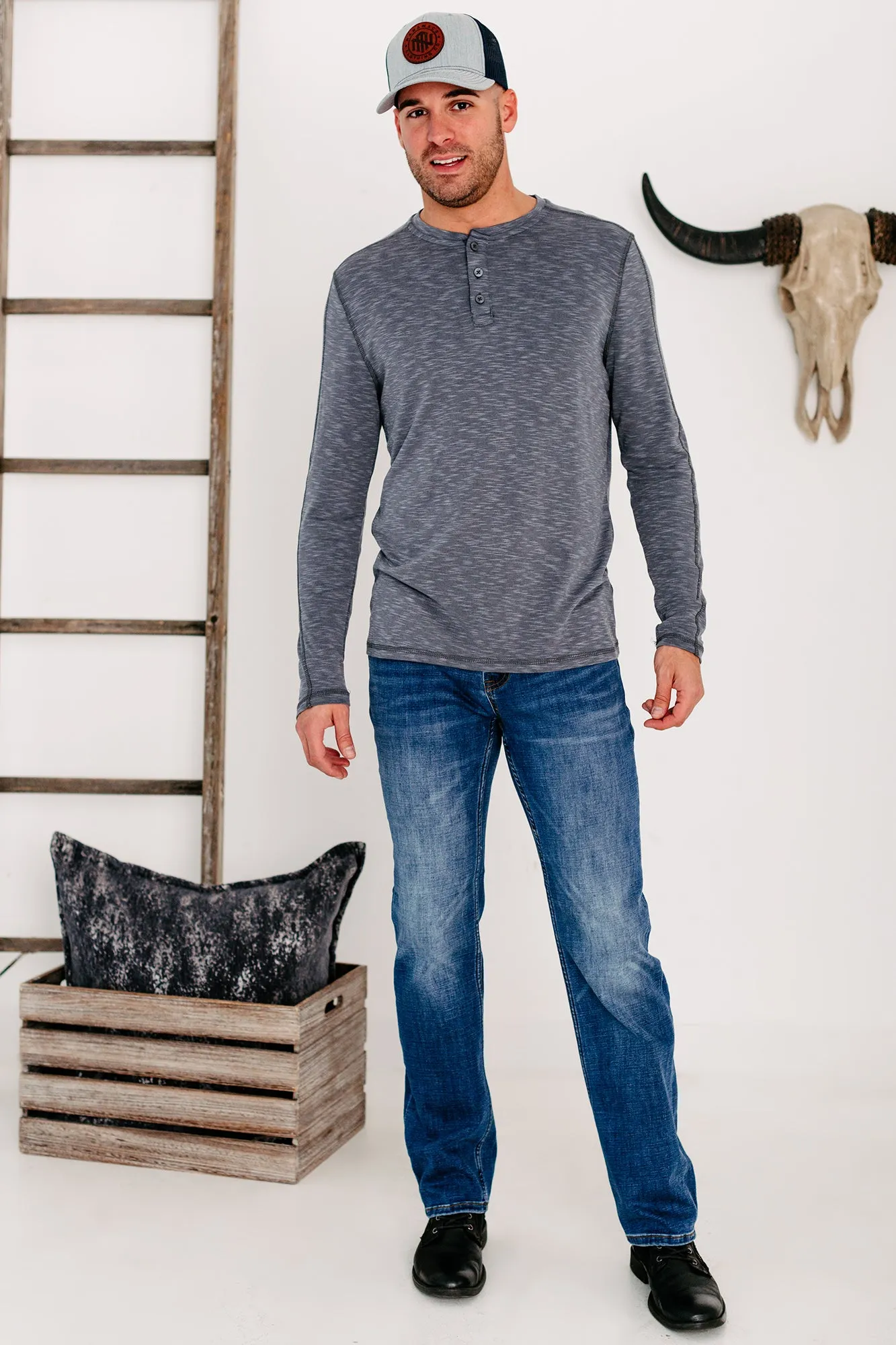 Hudson Men's Henley Top (Heather Grey)