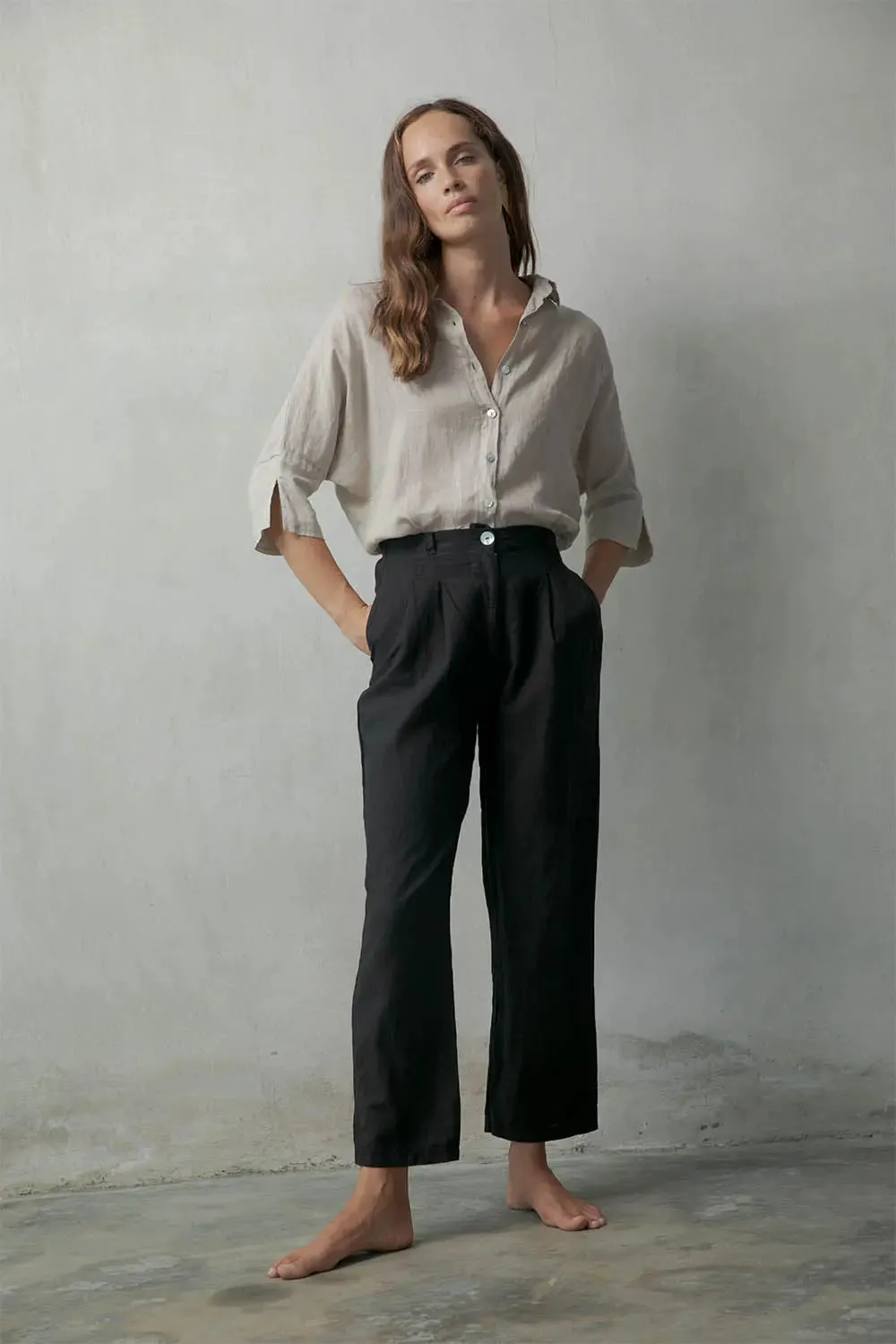 Il Ragazzo Boyfriend Linen Shirt Natural