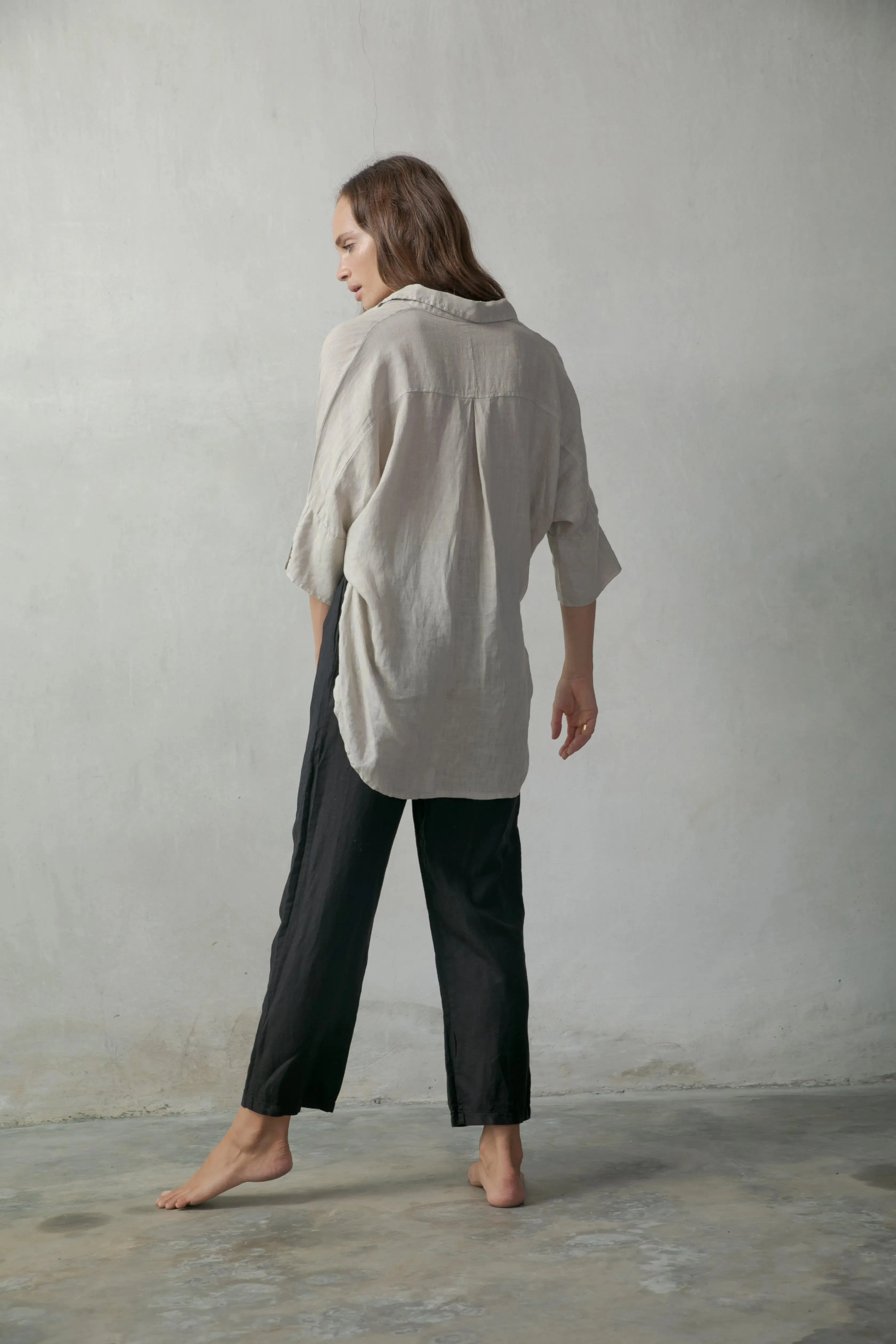 Il Ragazzo Boyfriend Linen Shirt Natural