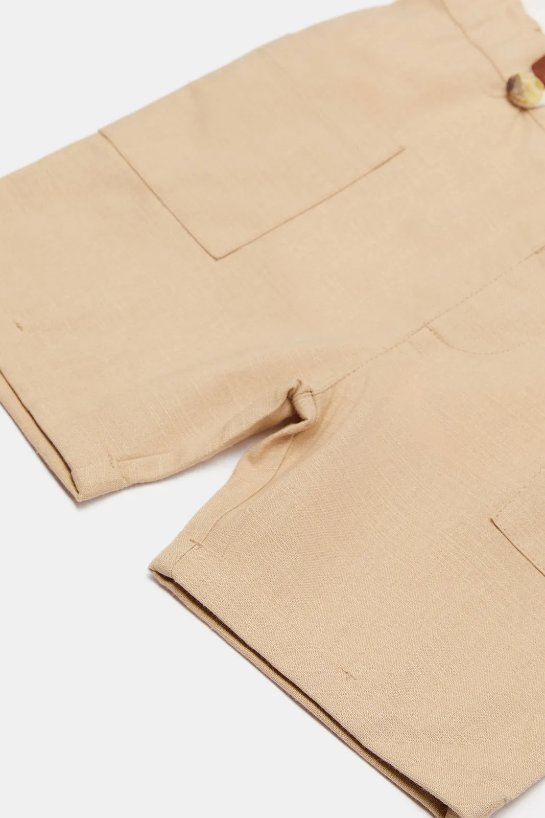 Infant Boys Beige And White Suspender Short Set (2 Piece)