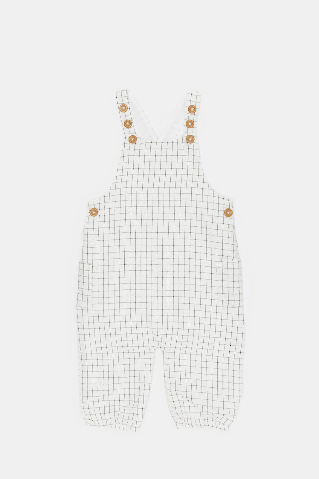 Infant Boys White And Blue Check Dungaree Set (2 Piece)
