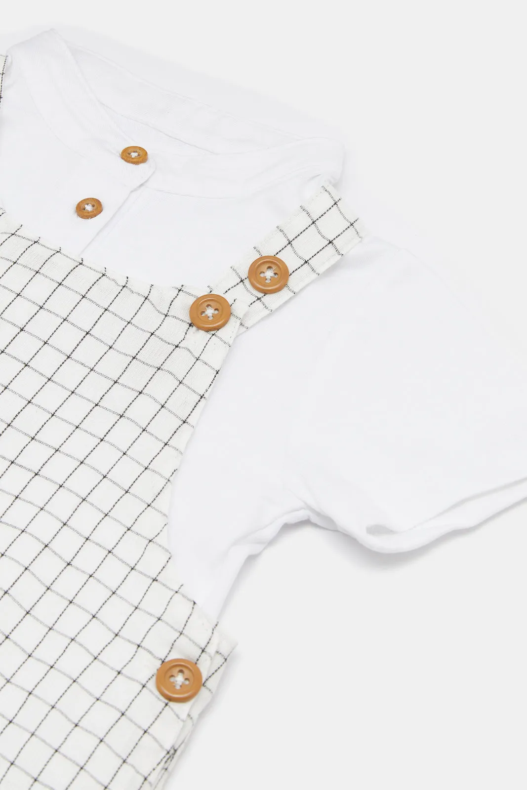 Infant Boys White And Blue Check Dungaree Set (2 Piece)