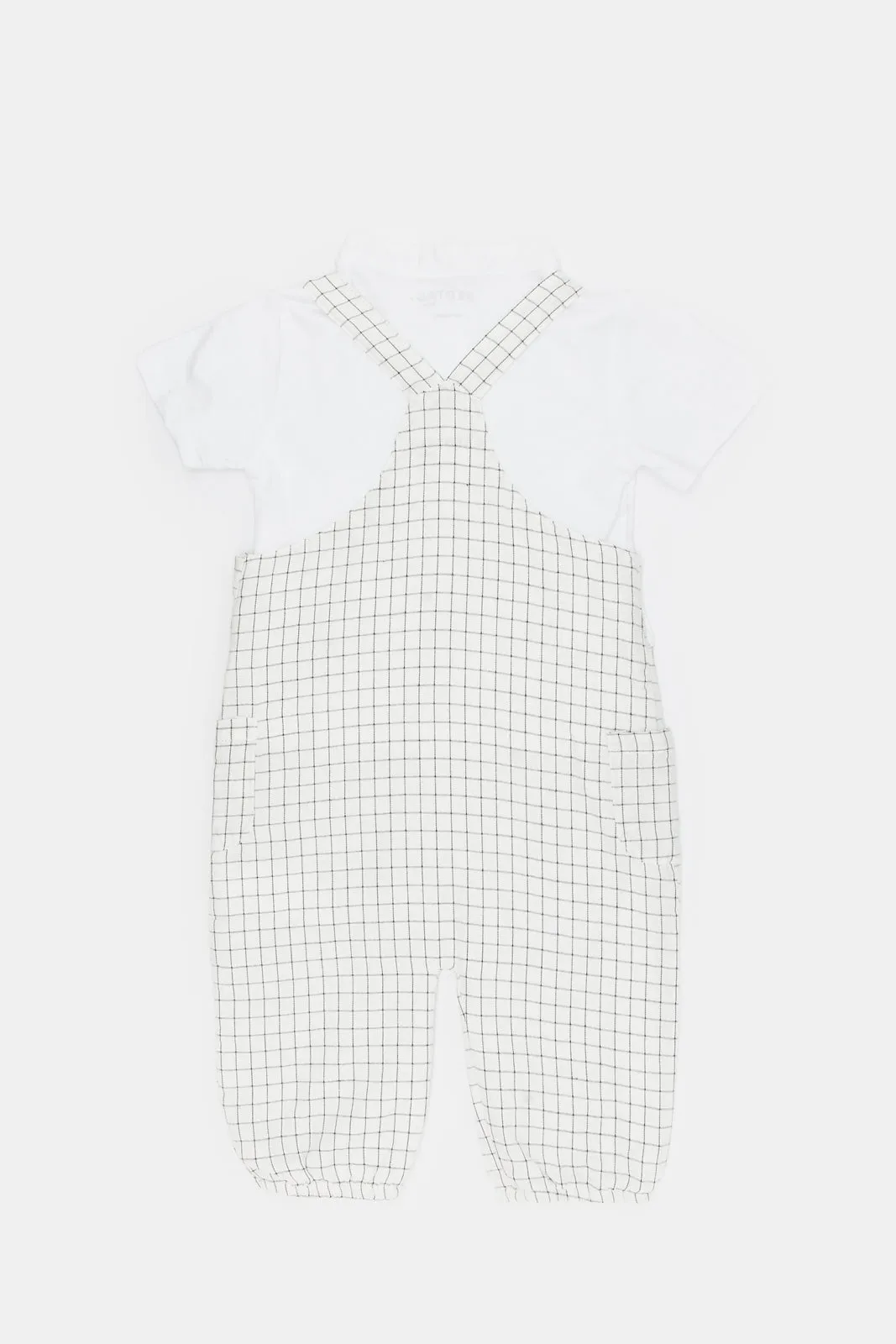 Infant Boys White And Blue Check Dungaree Set (2 Piece)