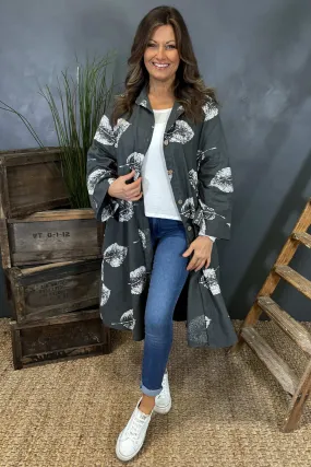 Irene Print Button Linen Tunic Charcoal