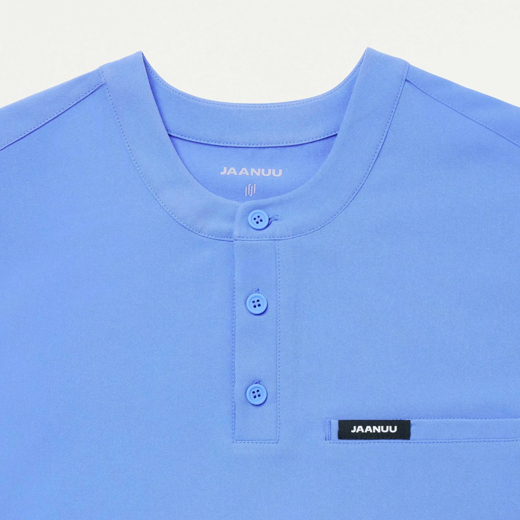 Jaanuu Men's Reeve Henley Scrub Top - Ceil Blue