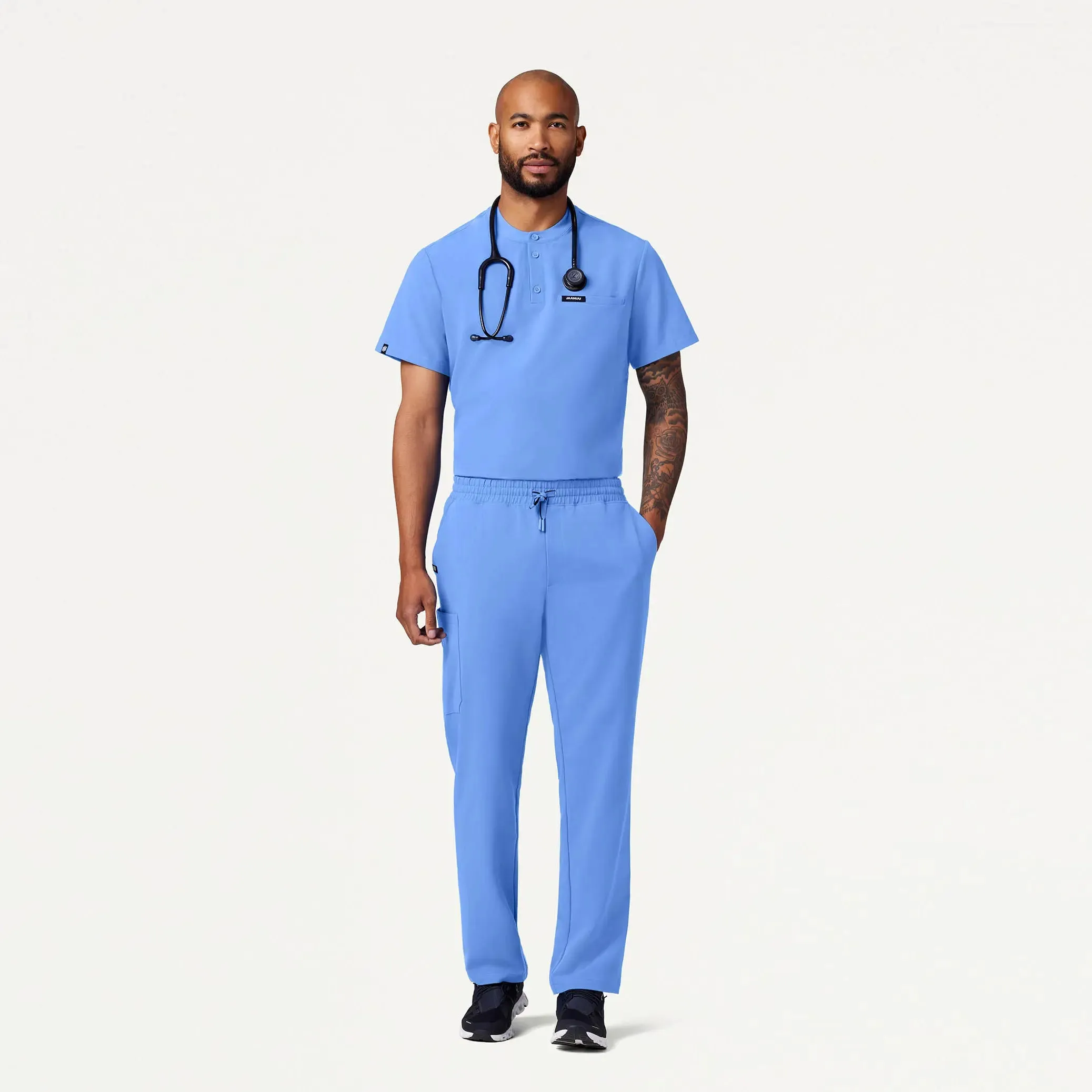 Jaanuu Men's Reeve Henley Scrub Top - Ceil Blue